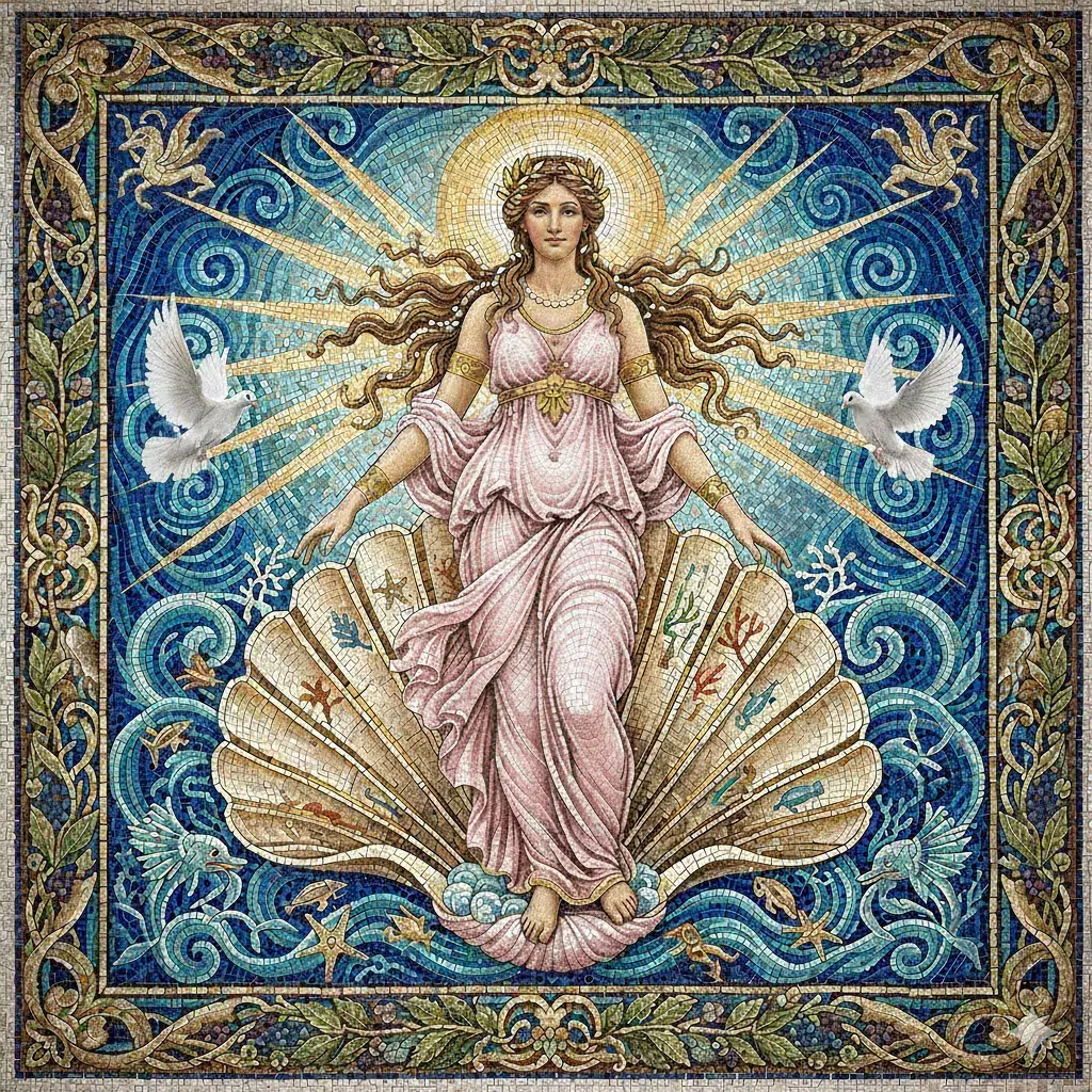 la déesse grecque Aphrodite sur un coquillage
